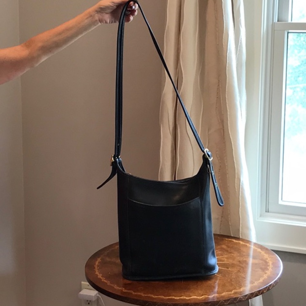 Vintage Black Coach Shoulder Bucket Bag